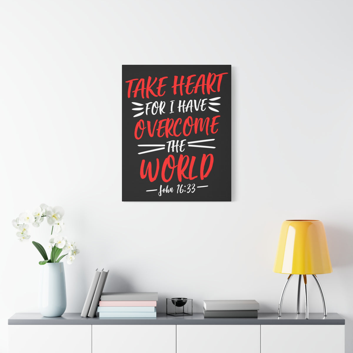 Scripture Canvas Overcome The World John 16:33 Christian Wall Art Bible Verse Print Ready to Hang