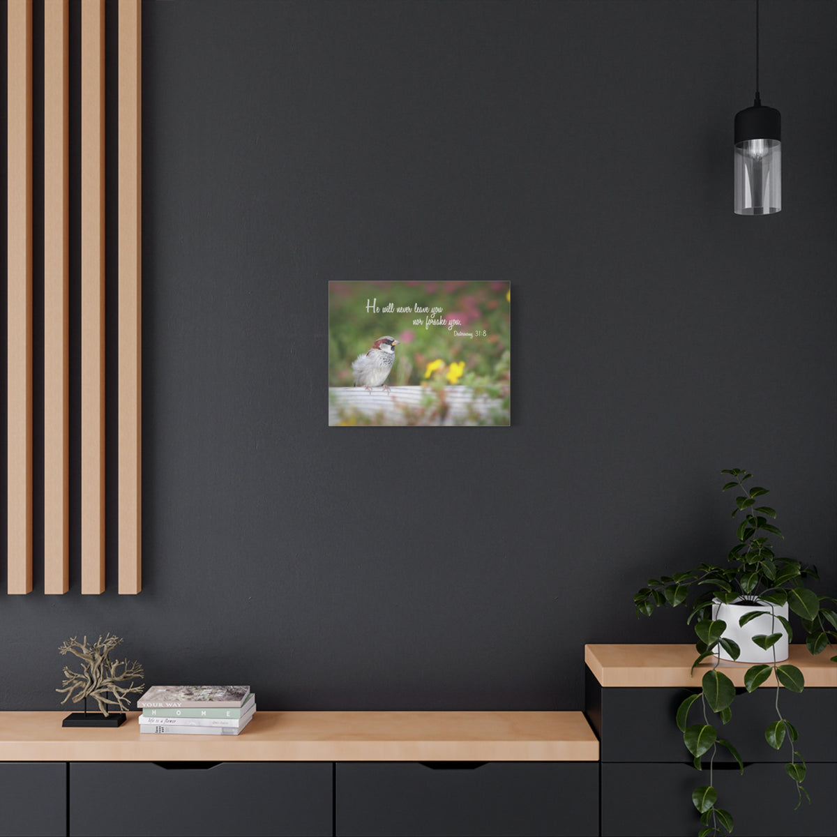 Scripture Canvas Will Never Leave You Deuteronomy 31:8 Christian Wall Art Bible Verse Print Ready to Hang