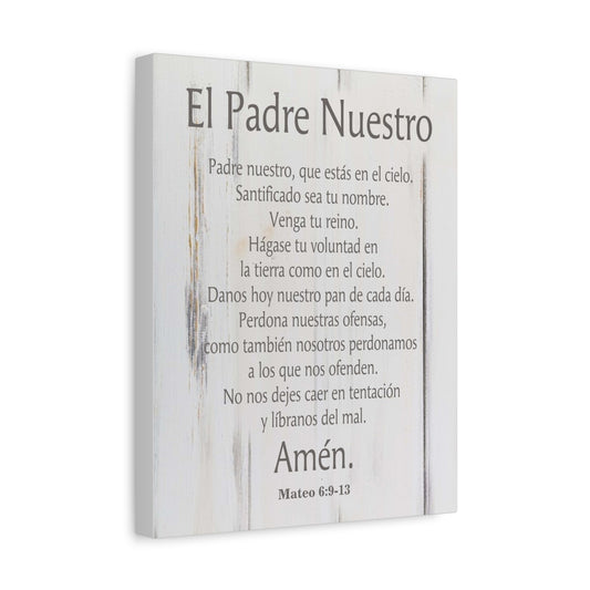 Scripture Canvas Lords Prayer Spanish El Padre Nuestro White Wood Christian Wall Art Print Ready to Hang