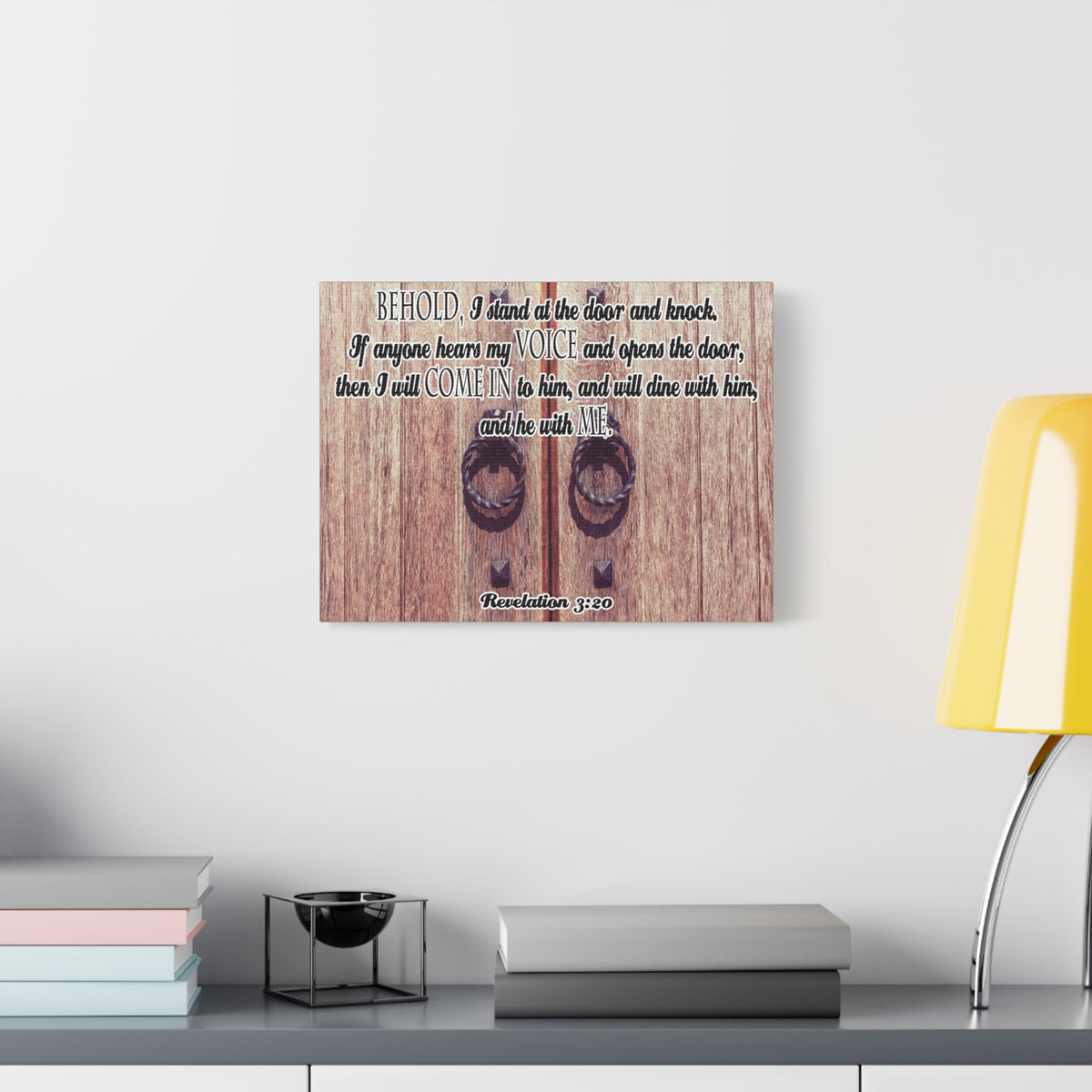 Scripture Canvas I Will Come In Revelation 3:20 Christian Wall Art Bible Verse Print Ready to Hang