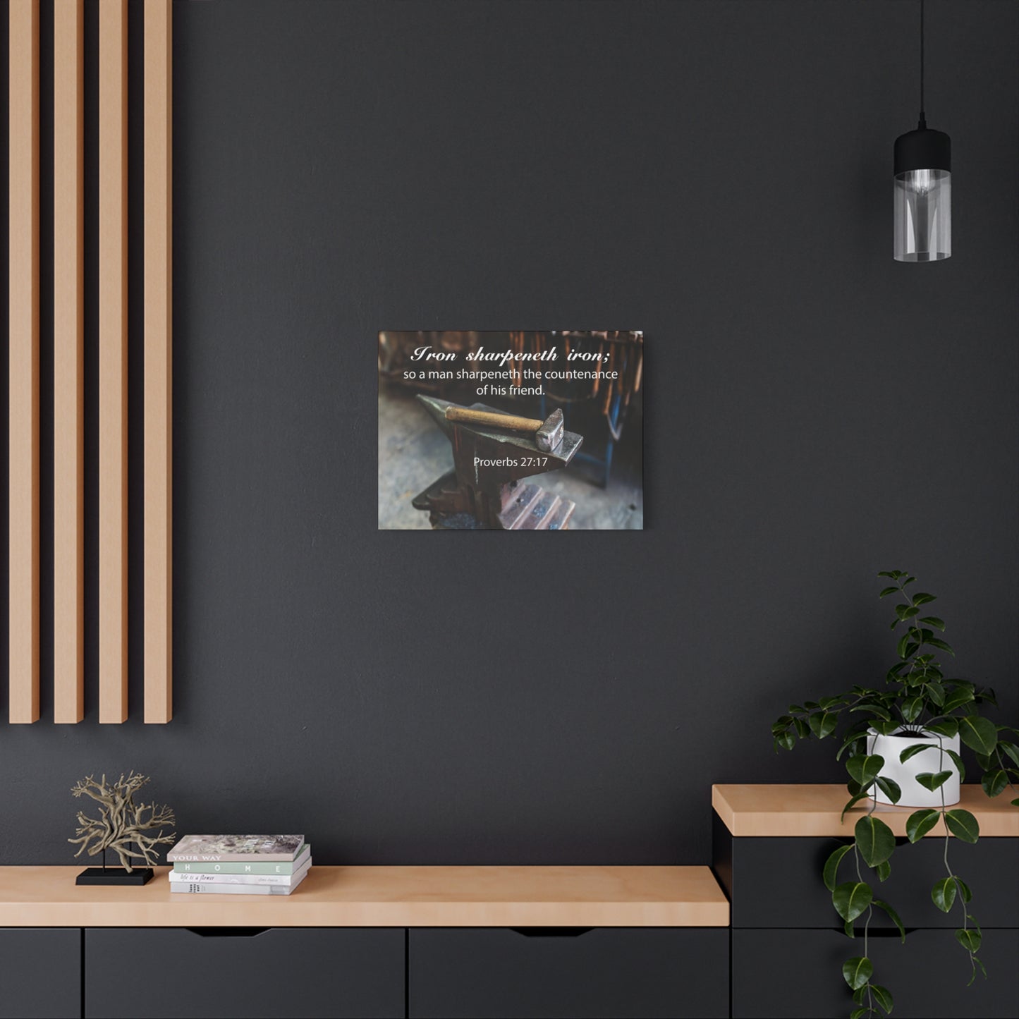 Scripture Canvas Iron Sharpeneth Iron Proverbs 27:17 Christian Wall Art Bible Verse Print Ready to Hang