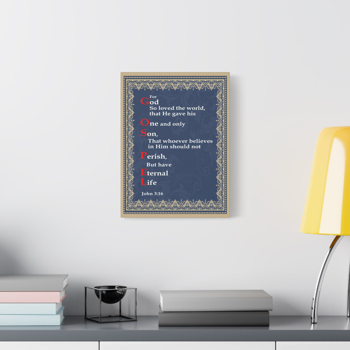 Scripture Canvas Gospel John 3:16 Christian Wall Art Bible Verse Print Ready to Hang