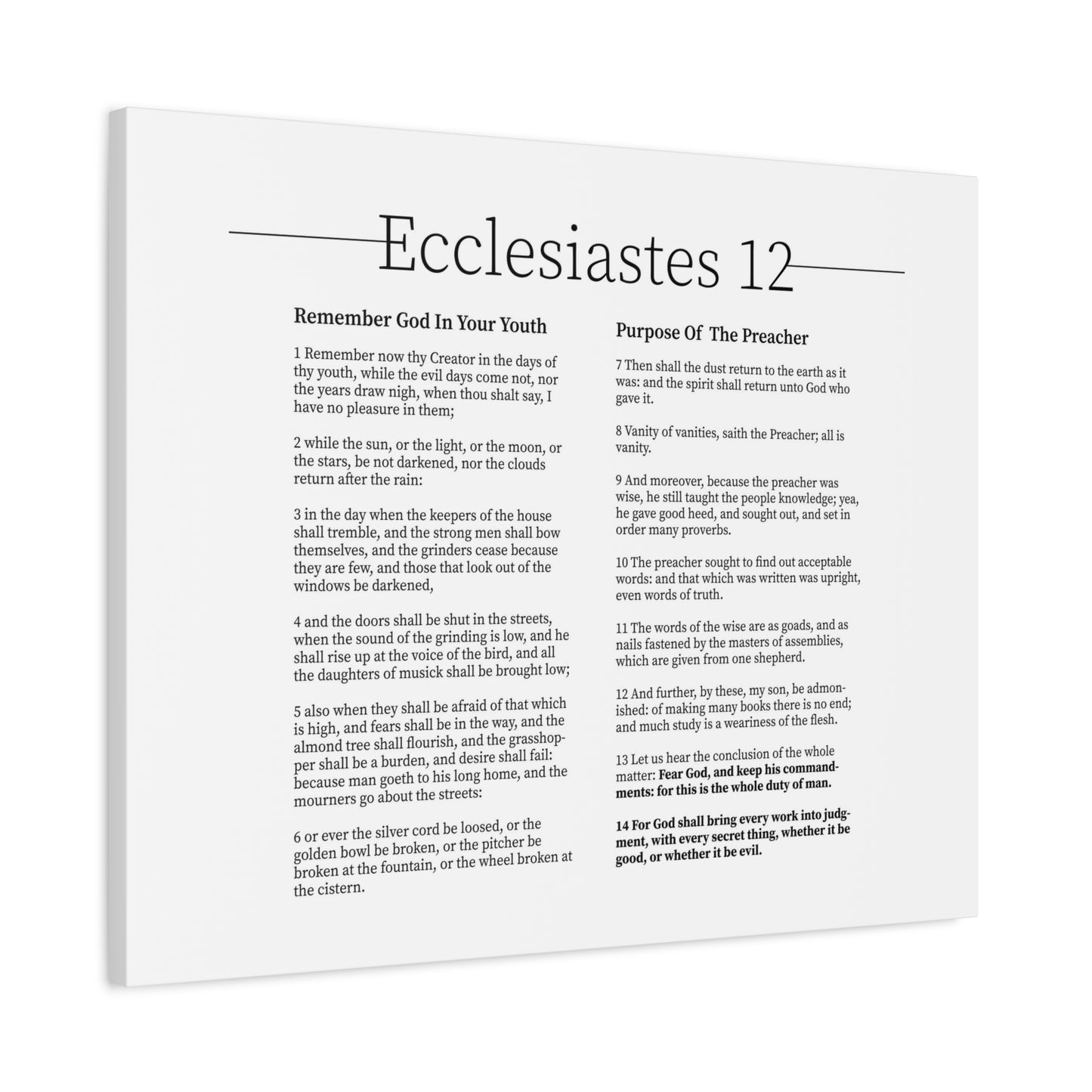 Scripture Canvas His Commandments Ecclesiastes 12 Christian Wall Art Bible Verse Print Ready to Hang