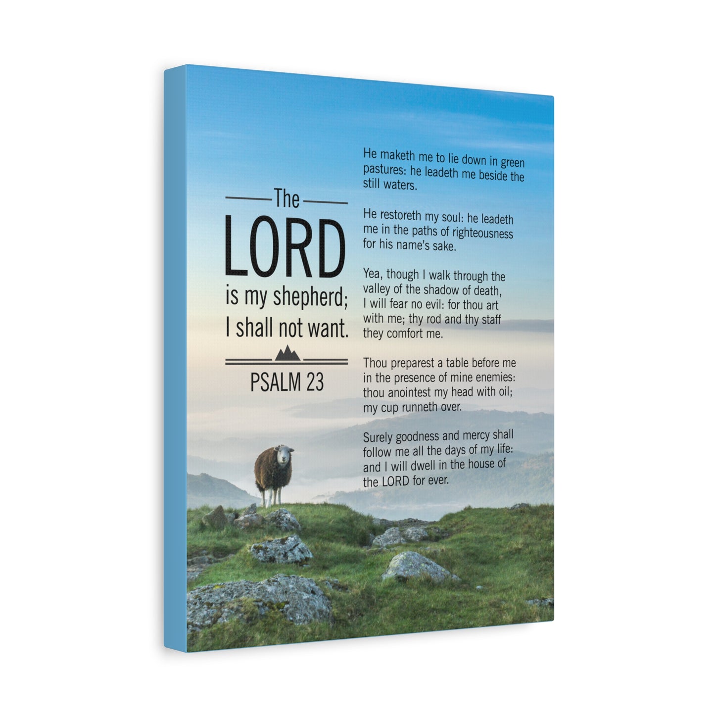 Bible Verse Canvas The Lord is My Shepherd Blue Sky Psalm 23 Wall Art Christian Home Decor