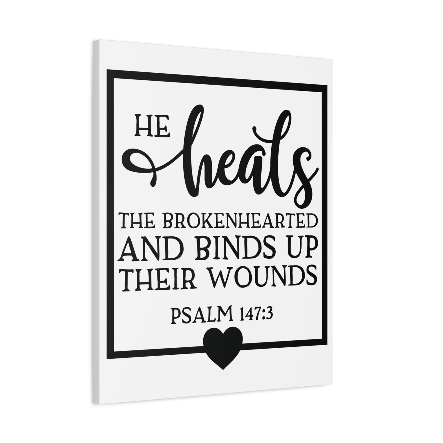 Scripture Canvas He Heals Psalm 147:3 Christian Wall Art Bible Verse Print Ready to Hang