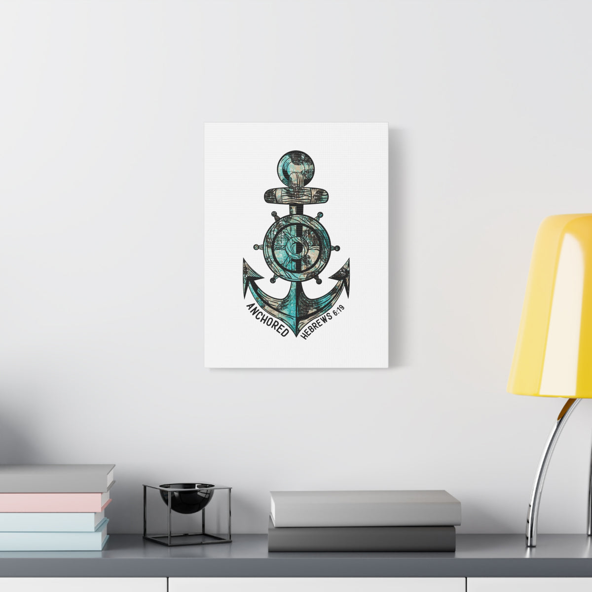 Scripture Canvas Blue Anchored Hebrews 6:19 Christian Wall Art Bible Verse Print Ready to Hang
