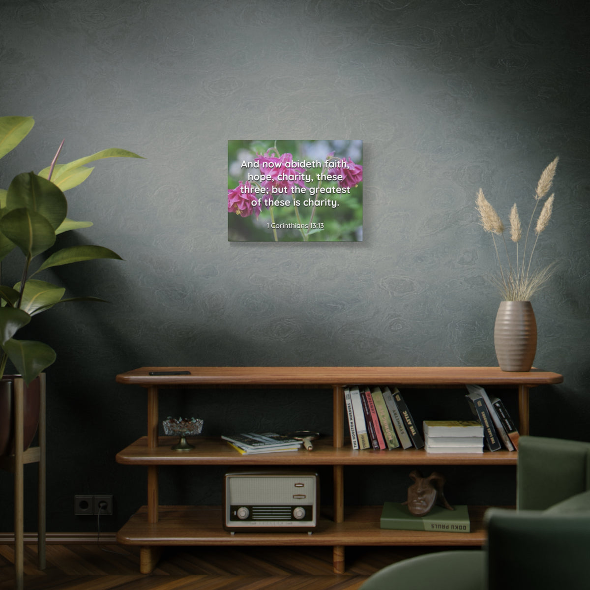 Scripture Canvas Abideth Faith, Hope, Charity 1 Corinthians 13:13 Christian Wall Art Bible Verse Print Ready to Hang
