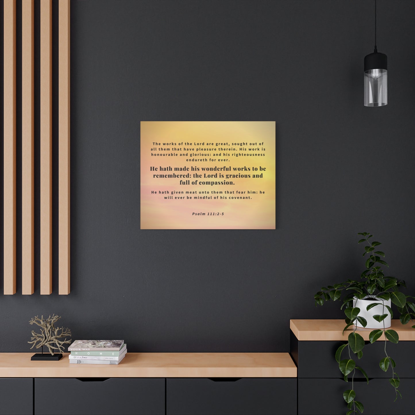 Scripture Canvas Wonderful Works Psalm 111:2-5 Christian Wall Art Bible Verse Print Ready to Hang
