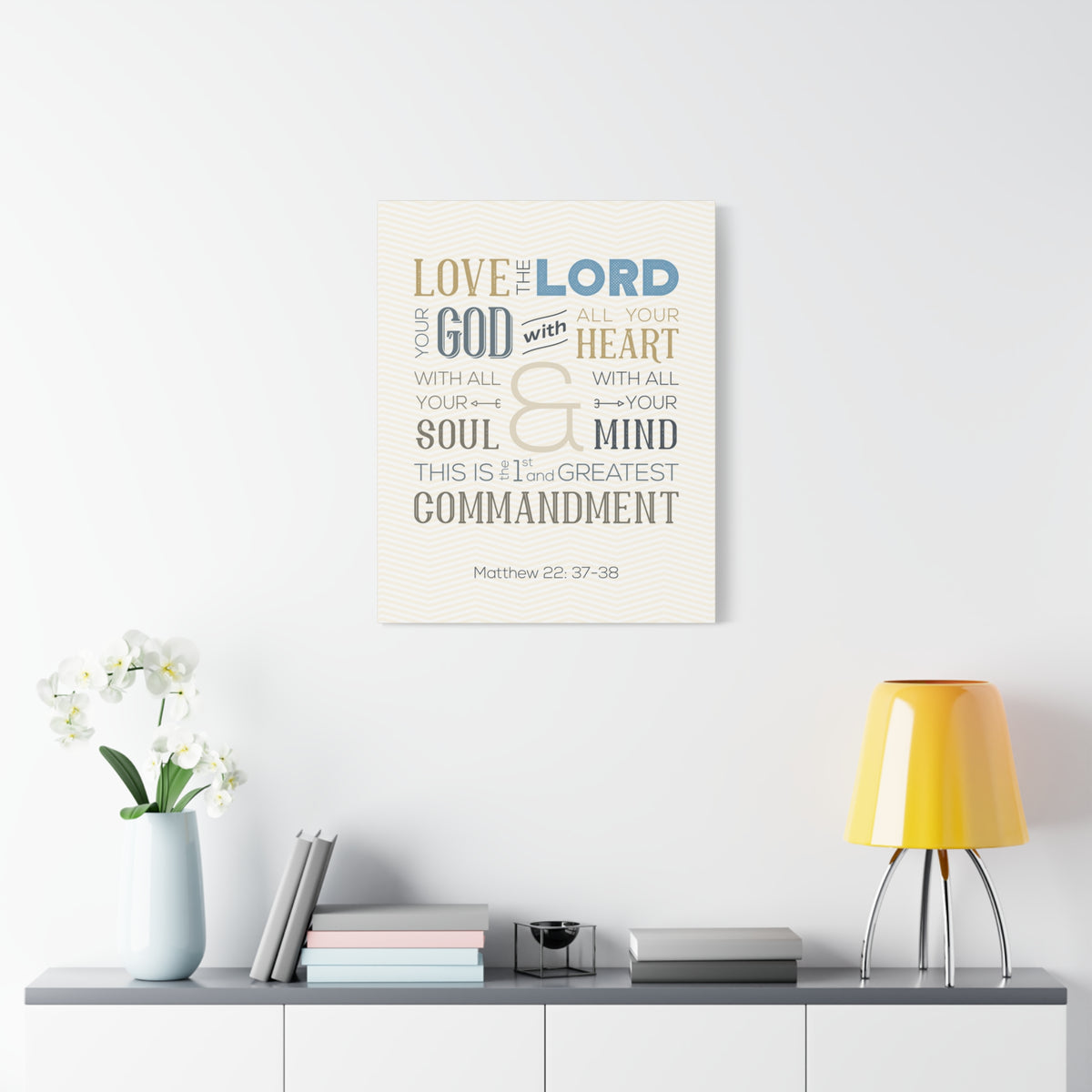 Scripture Canvas Love The Lord Matthew 22:37-38 Christian Wall Art Bible Verse Print Ready to Hang