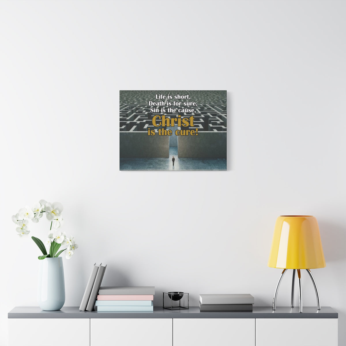 Scripture Canvas Christ Cures Romans 6:23 Christian Wall Art Bible Verse Print Ready to Hang