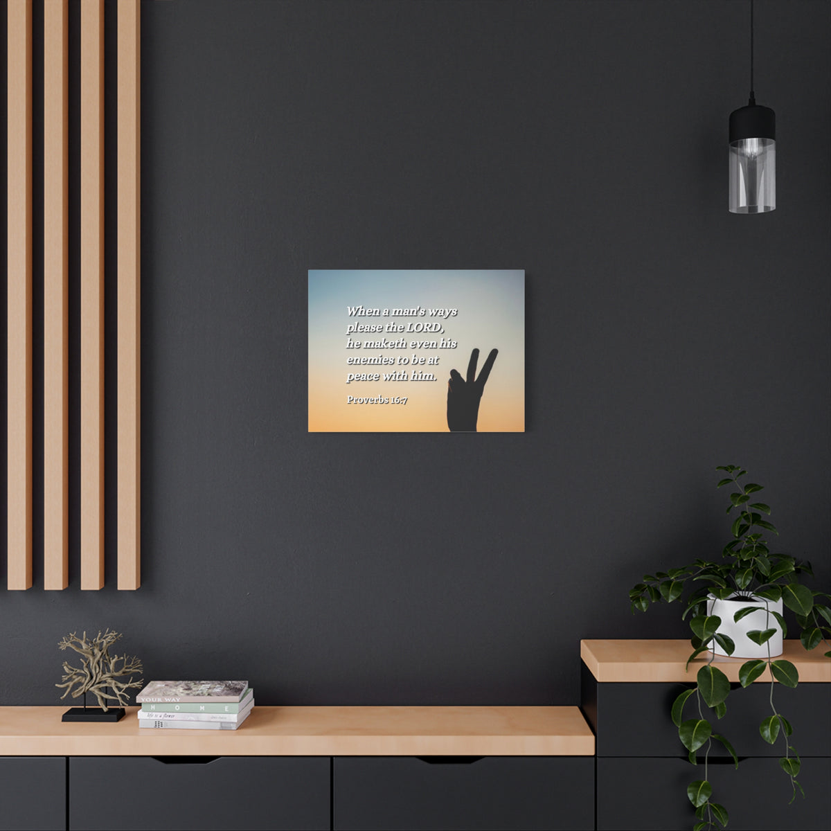 Scripture Canvas At Peace Proverbs 16:7 Christian Wall Art Bible Verse Print Ready to Hang