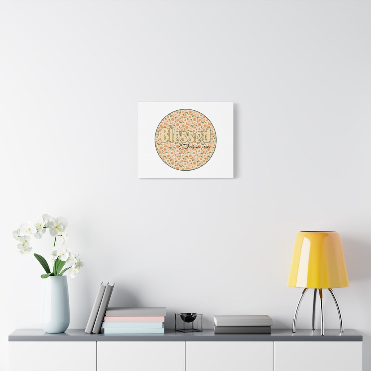 Scripture Canvas Blessed John 1:16 Flower Circle Christian Wall Art Bible Verse Print Ready to Hang