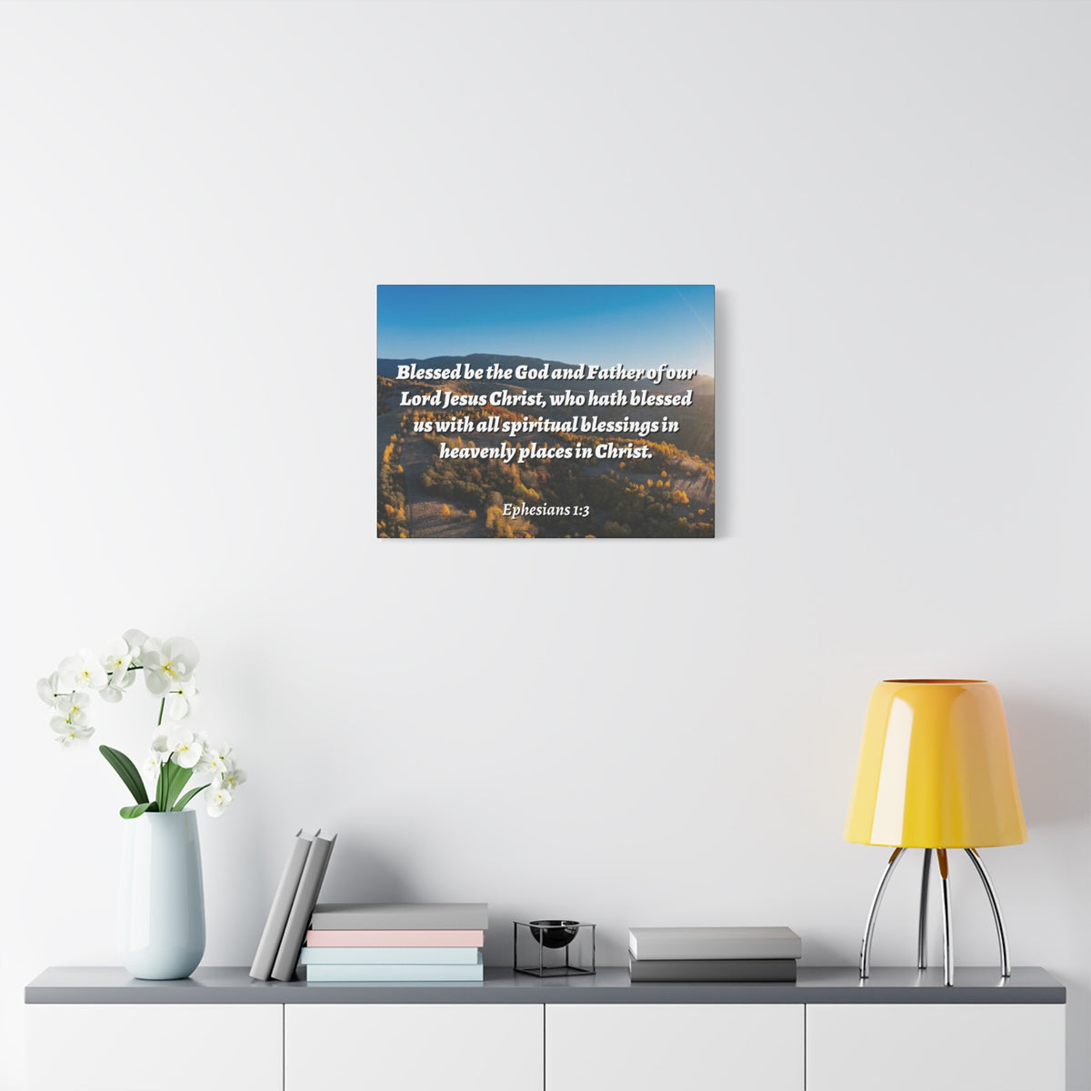 Scripture Canvas Spiritual Blessings Ephesians 1:3 Christian Wall Art Bible Verse Print Ready to Hang