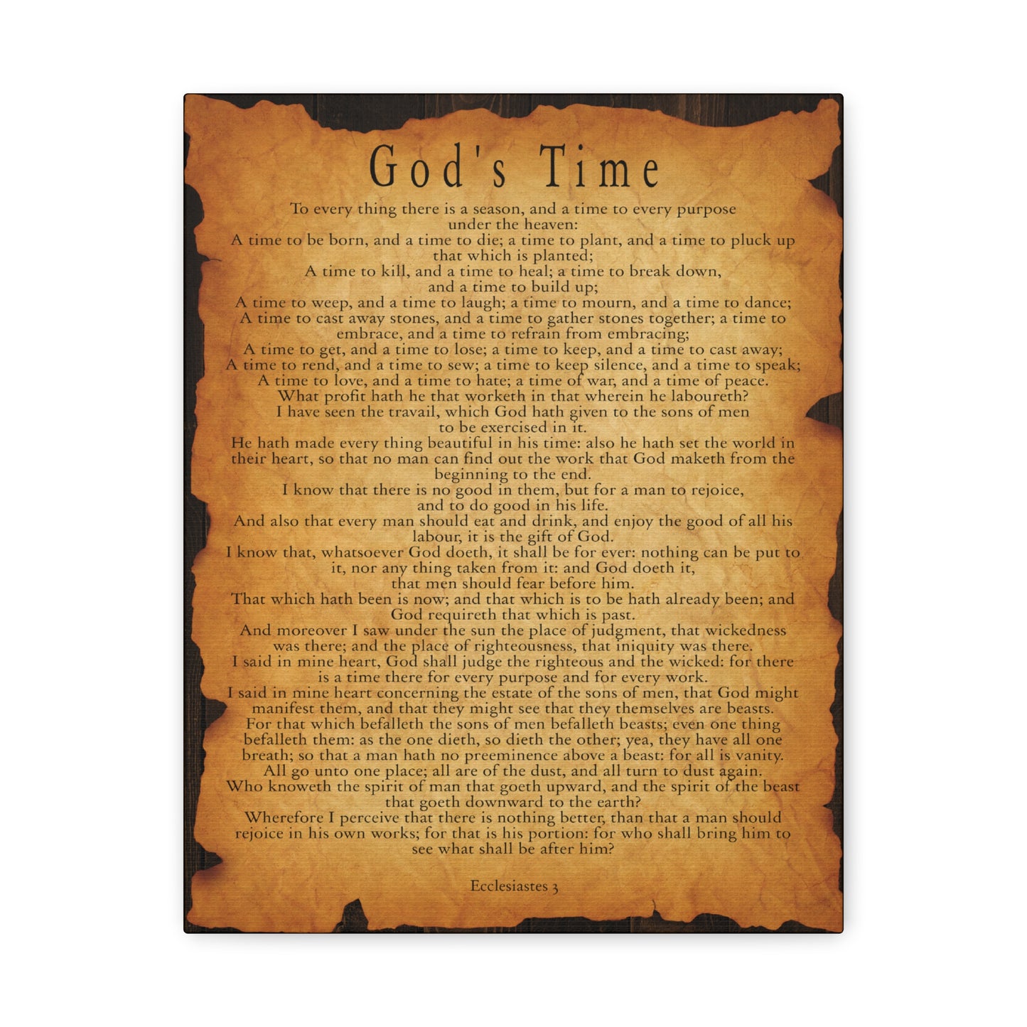 c God's Time Ecclesiastes 3 Gold Brown Bible Verse Canvas Christian Wall Art Ready to Hang