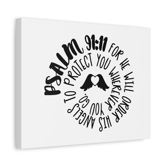 Scripture Canvas Protect You Psalm 91:11 Christian Wall Art Bible Verse Print Ready to Hang