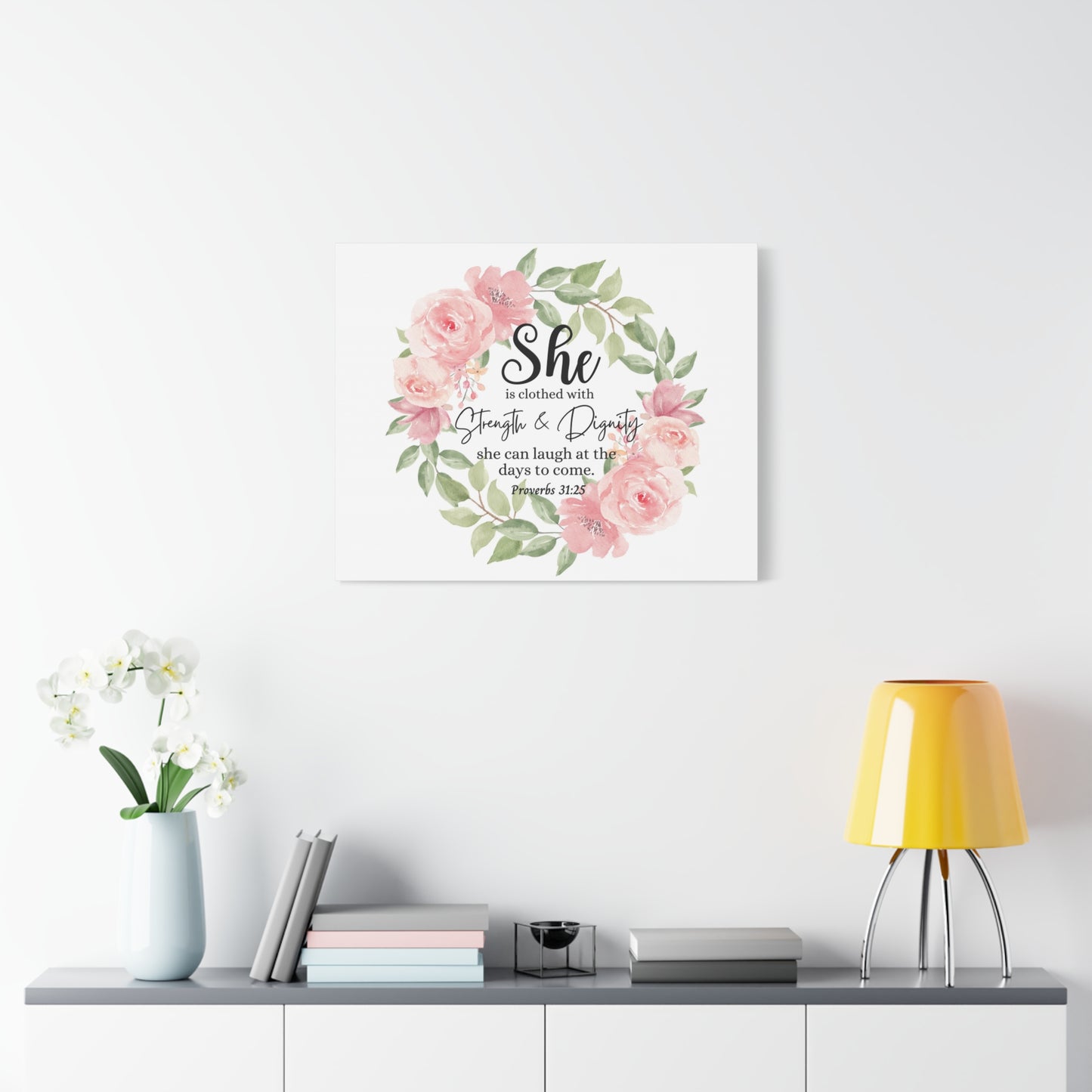 Scripture Walls Proverbs 31:25 She Has Strength and Dignity Bible Verse Canvas Christian Wall Art Ready to Hang Unframed