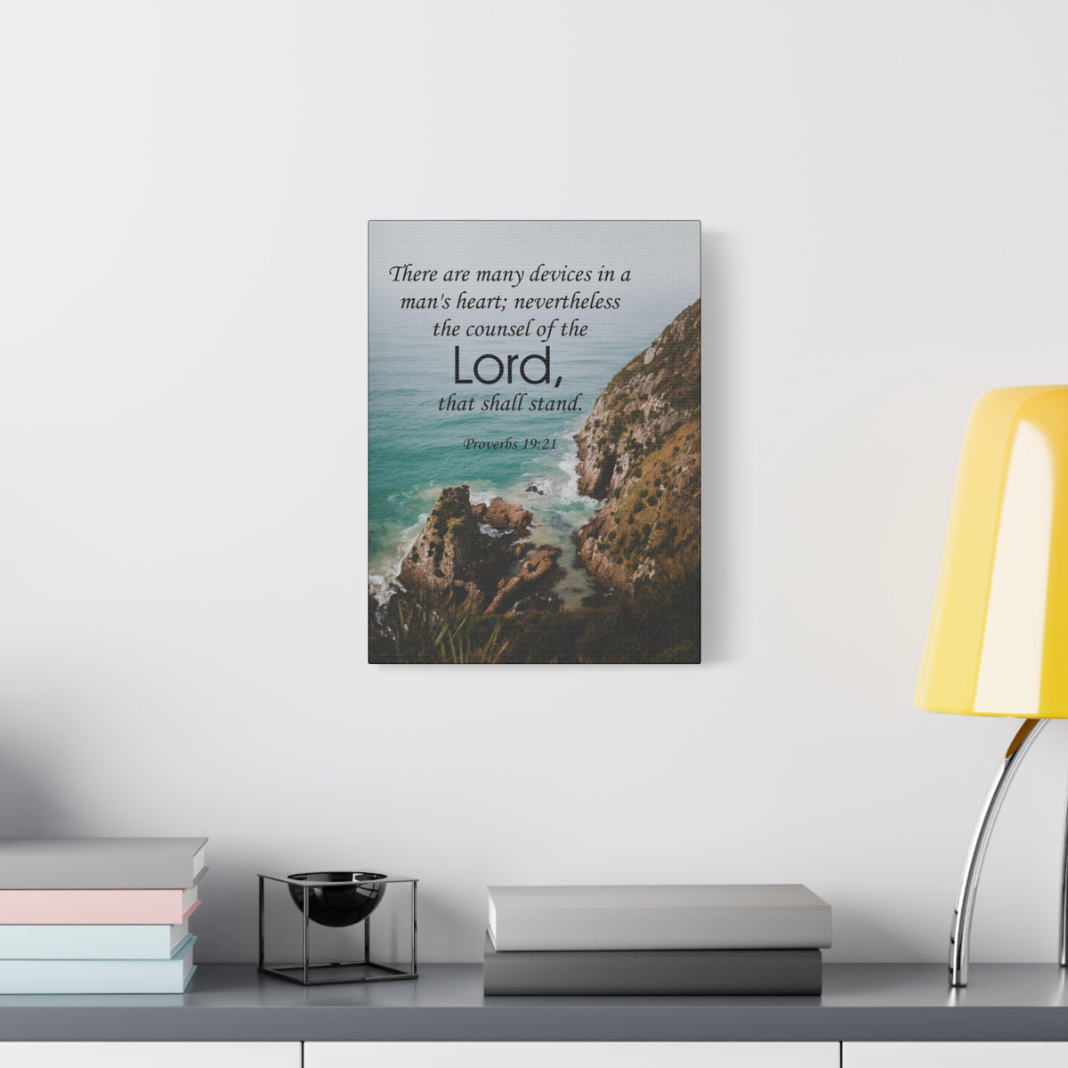 Scripture Canvas The Counsel of The Lord Proverbs 19:21 Christian Wall Art Bible Verse Print Ready to Hang