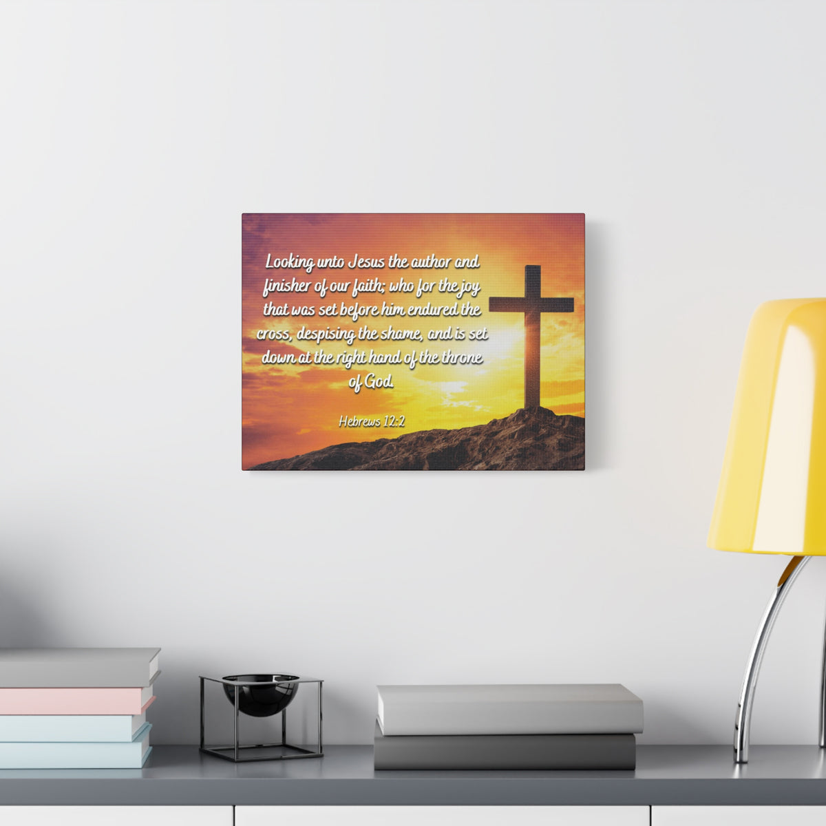 Scripture Canvas Endured The Cross Hebrews 12:2 Christian Wall Art Bible Verse Print Ready to Hang