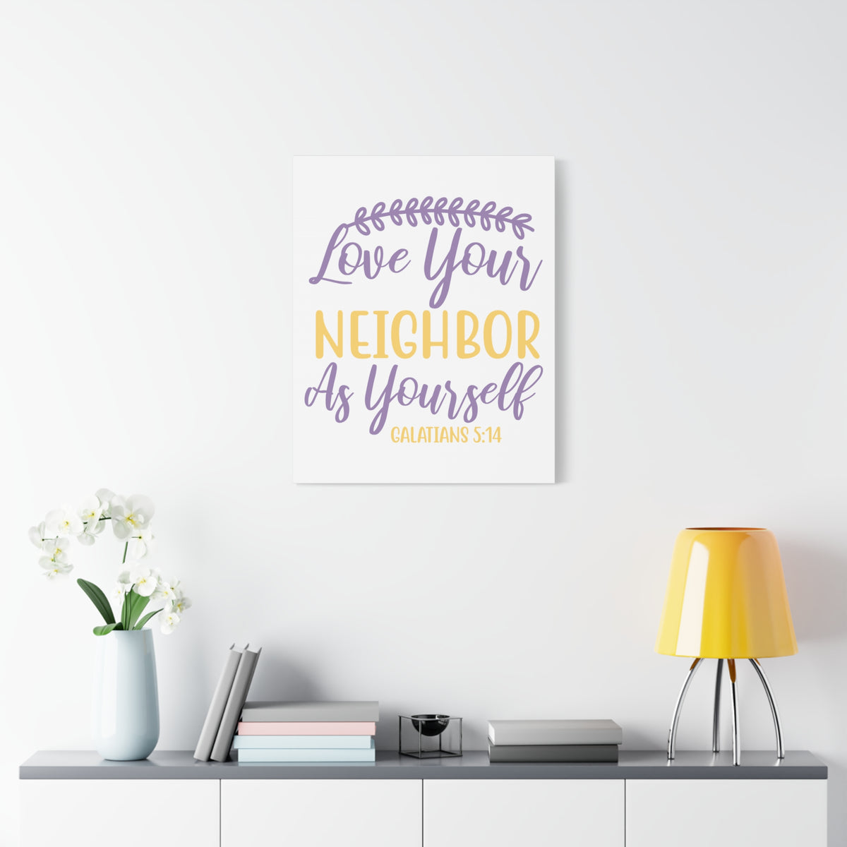 Scripture Canvas Neighbor As Yourself Galatians 5:14 Christian Wall Art Bible Verse Print Ready to Hang
