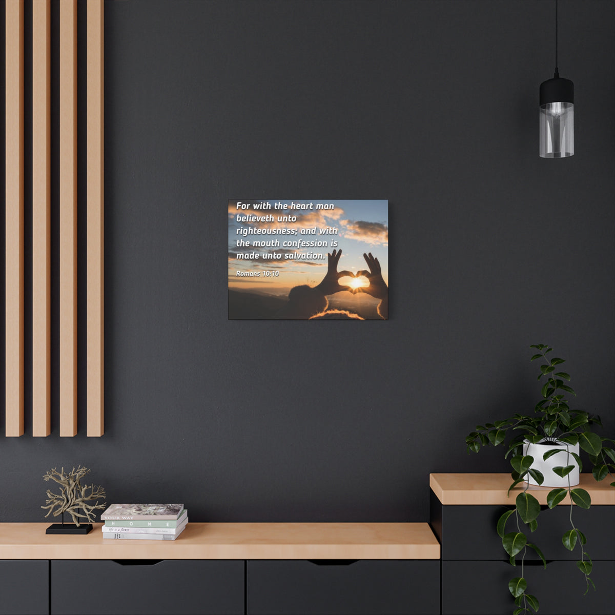 Scripture Canvas Believeth Unto Righteousness Romans 10:10 Christian Wall Art Bible Verse Print Ready to Hang