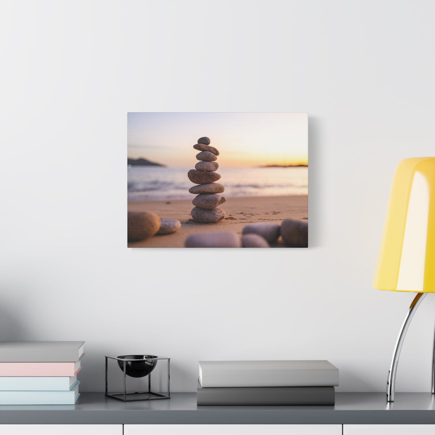 Pebbles Stack Over Blue Sea Nature Wilderness Photography Canvas Wall Art for Home Decor Ready-to-Hang
