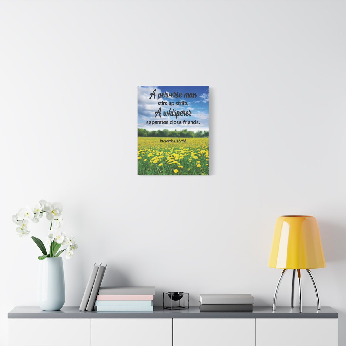 Scripture Canvas A Perverse Man Proverbs 16:28 Christian Wall Art Bible Verse Print Ready to Hang