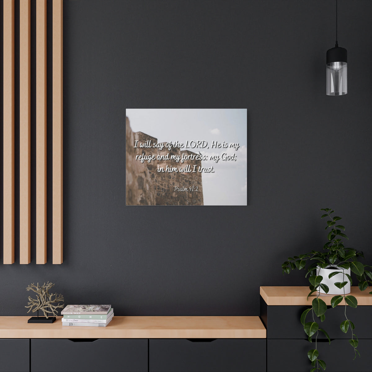 Scripture Canvas My Fortress Psalms 91:2 Christian Wall Art Bible Verse Print Ready to Hang