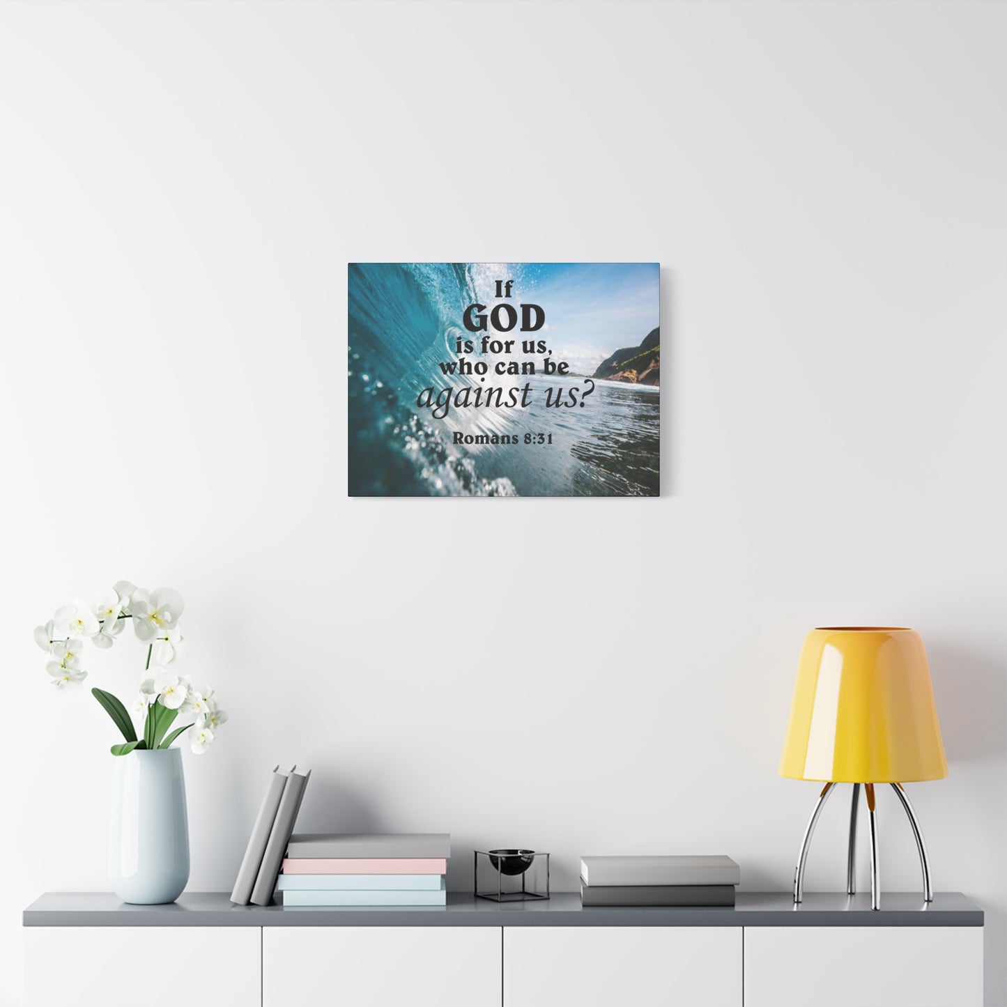 Scripture Canvas Fearless Romans 8:31 Christian Wall Art Bible Verse Print Ready to Hang