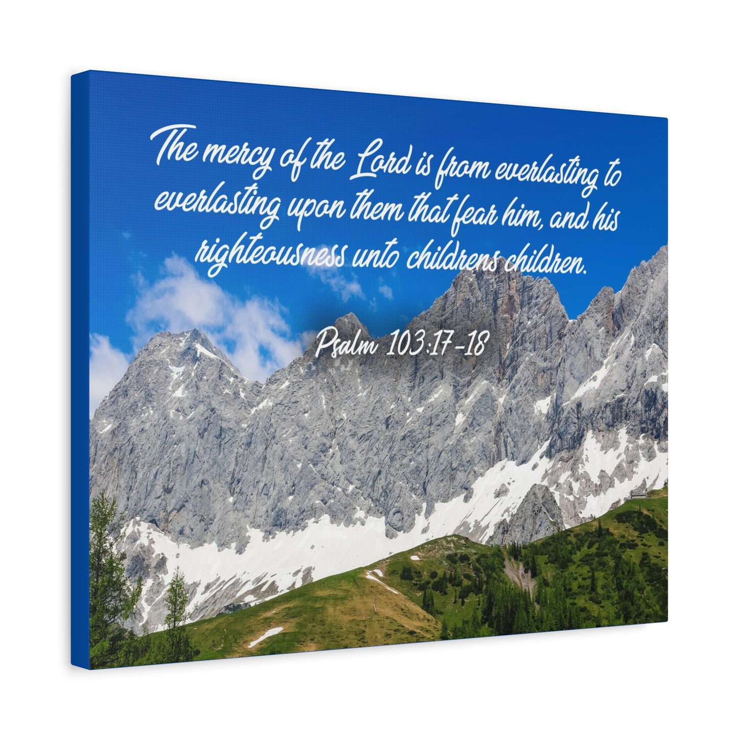 Scripture Canvas The Mercy of The Lord Psalm 103:17-18 Christian Wall Art Bible Verse Print Ready to Hang