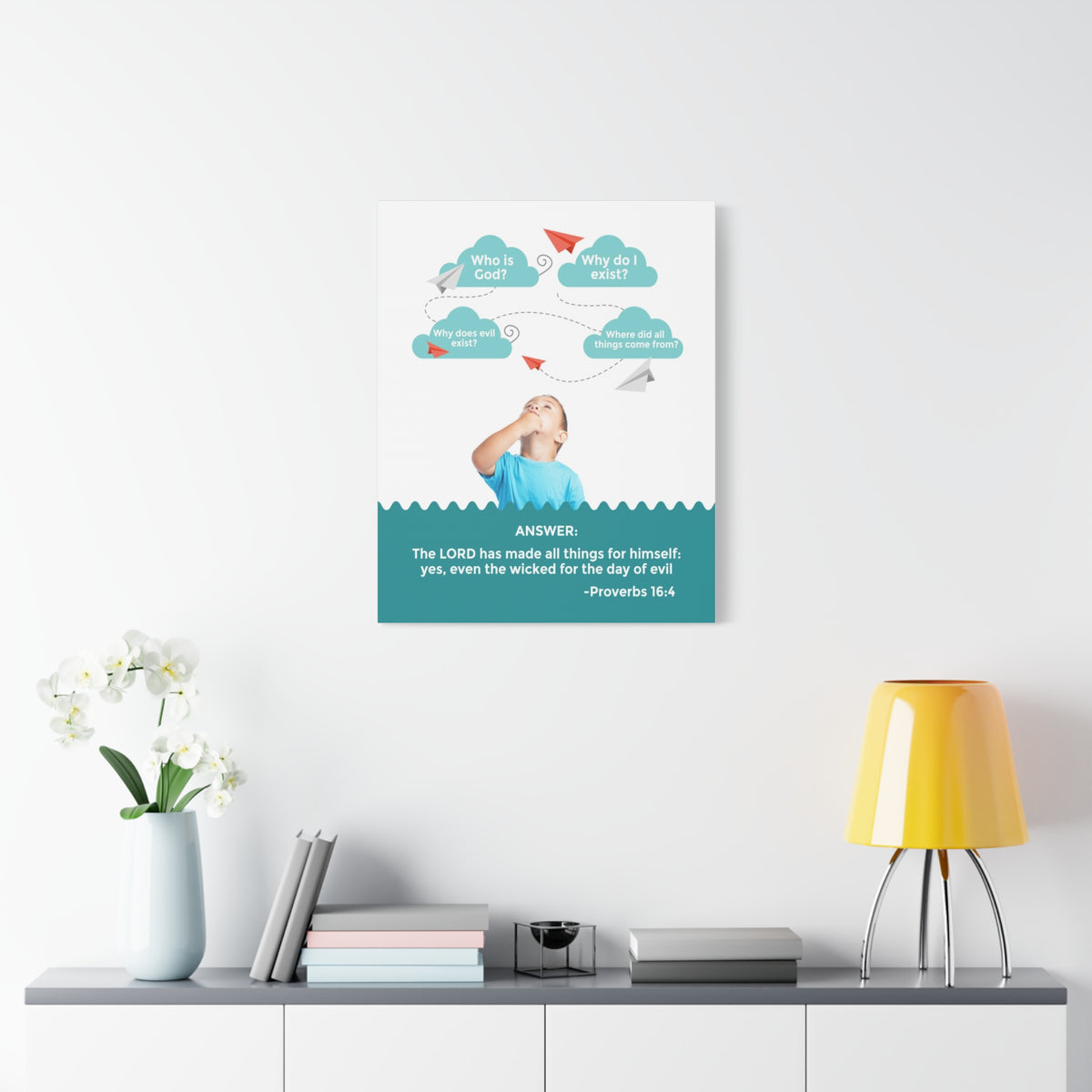 Scripture Canvas Day of Evil Proverbs 16:4 Christian Wall Art Bible Verse Print Ready to Hang