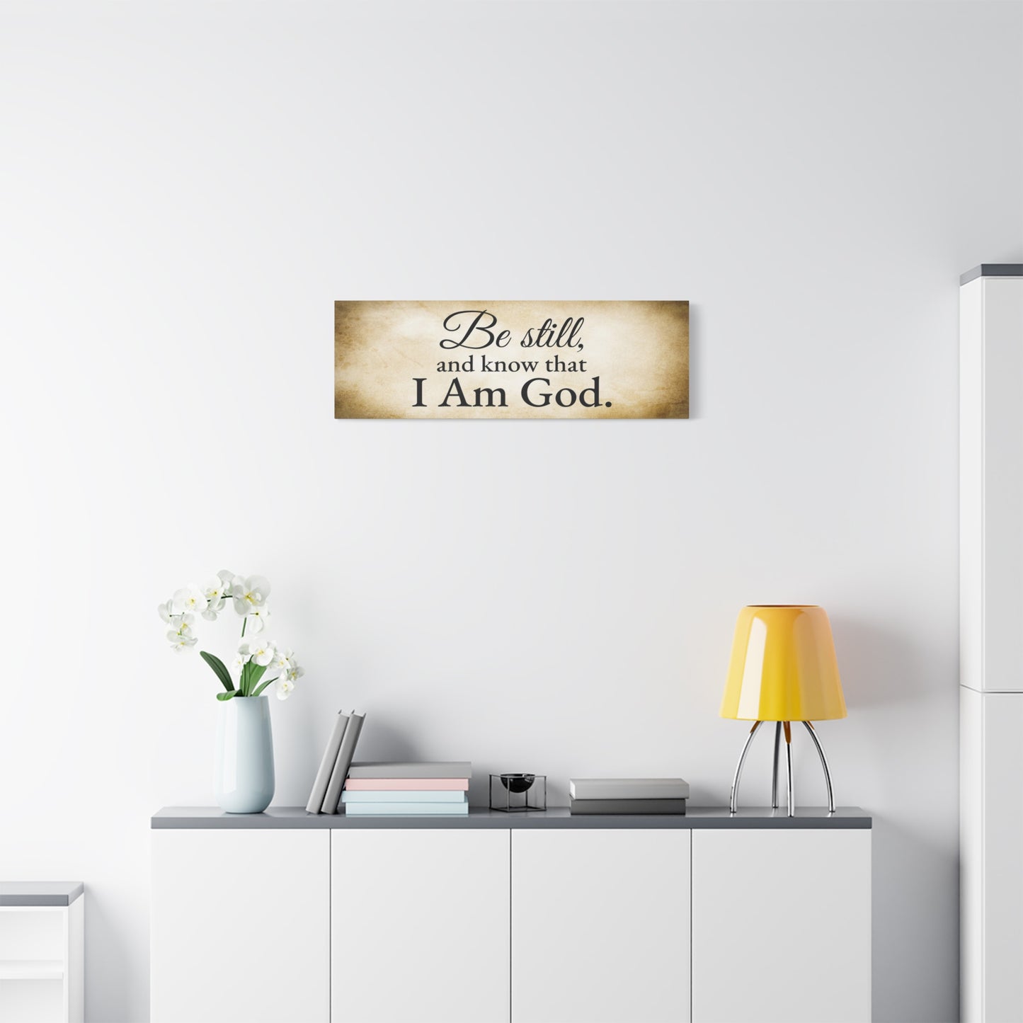 Scripture Walls Be Still Psalm 46:10 Gold Bible Verse Canvas Christian Wall Art Ready to Hang Unframed