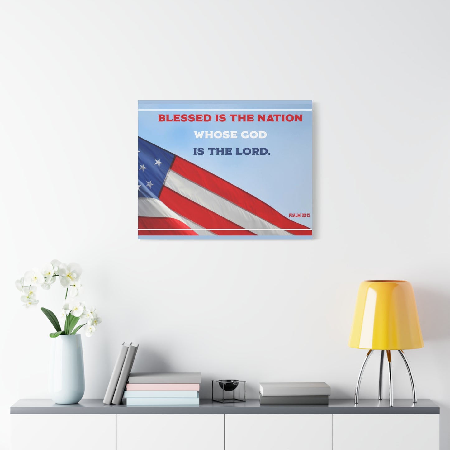 Scripture Canvas Blessed Is The Nation Psalm 33:12 Christian Wall Art Bible Verse Print Ready to Hang