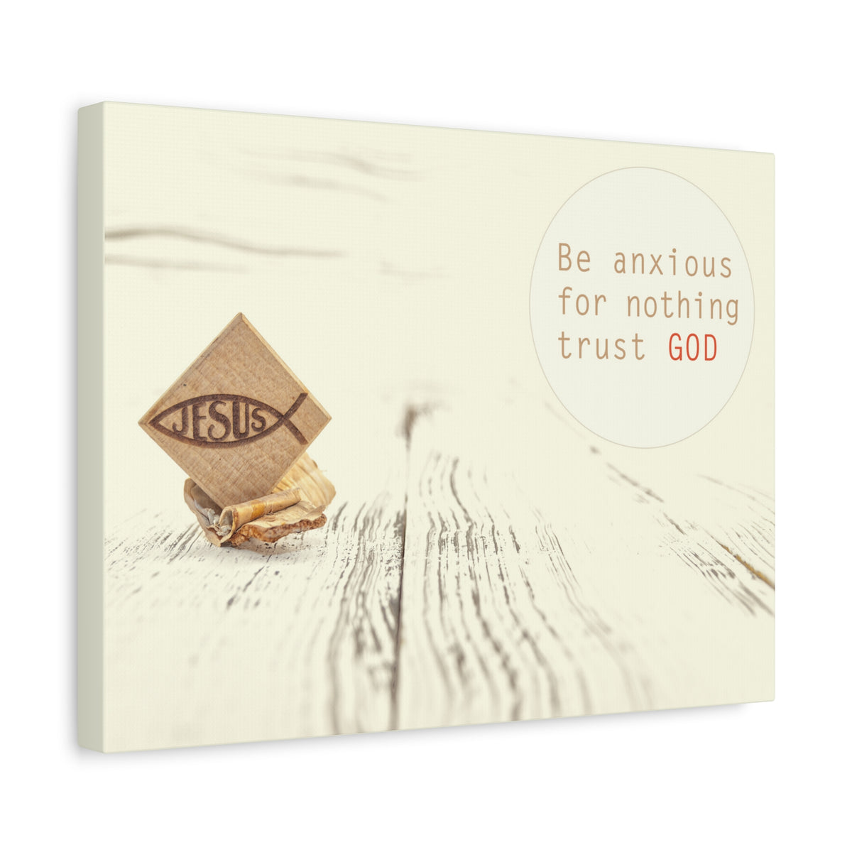 Scripture Canvas Trust God, Philippians 4:6 Jesus Fish Christian Wall Art Bible Verse Print Ready to Hang