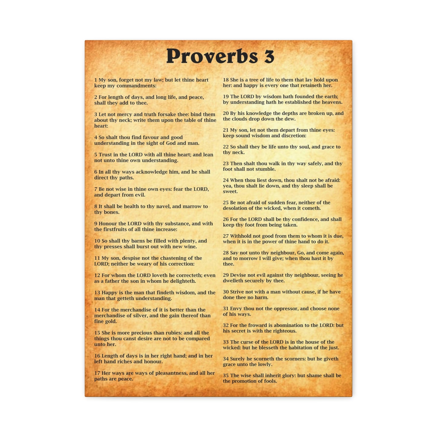 Scripture Walls Proverbs Chapter 3 Gold Bible Canvas Christian Wall Art Ready to Hang Unframed