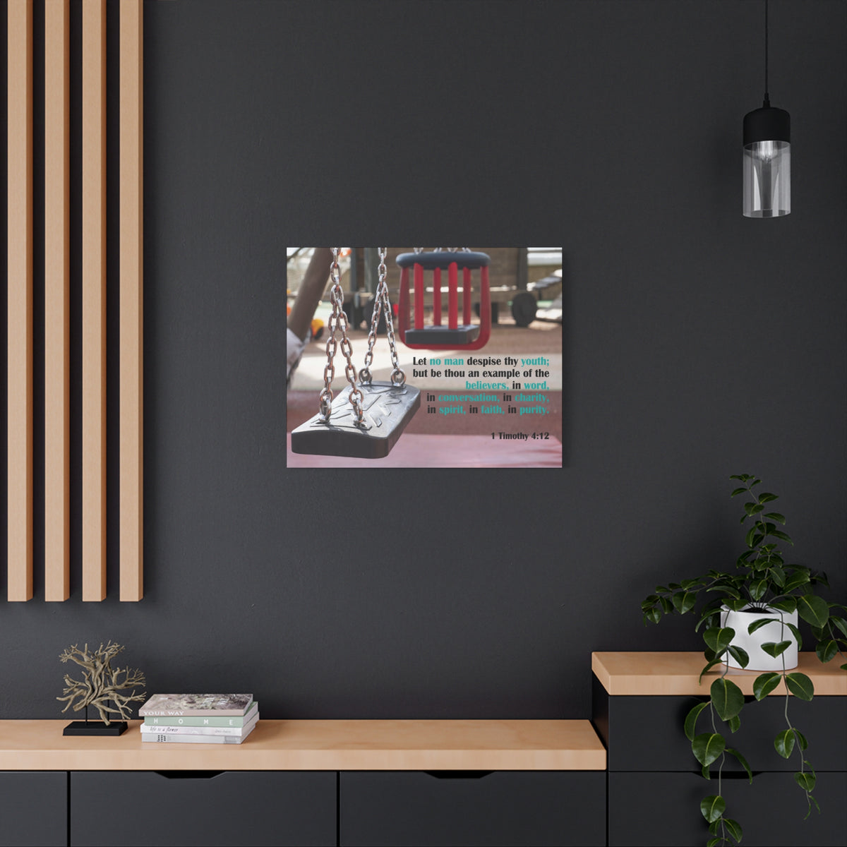 Scripture Canvas Example of the Believers 1 Timothy 4:12 Christian Wall Art Bible Verse Print Ready to Hang