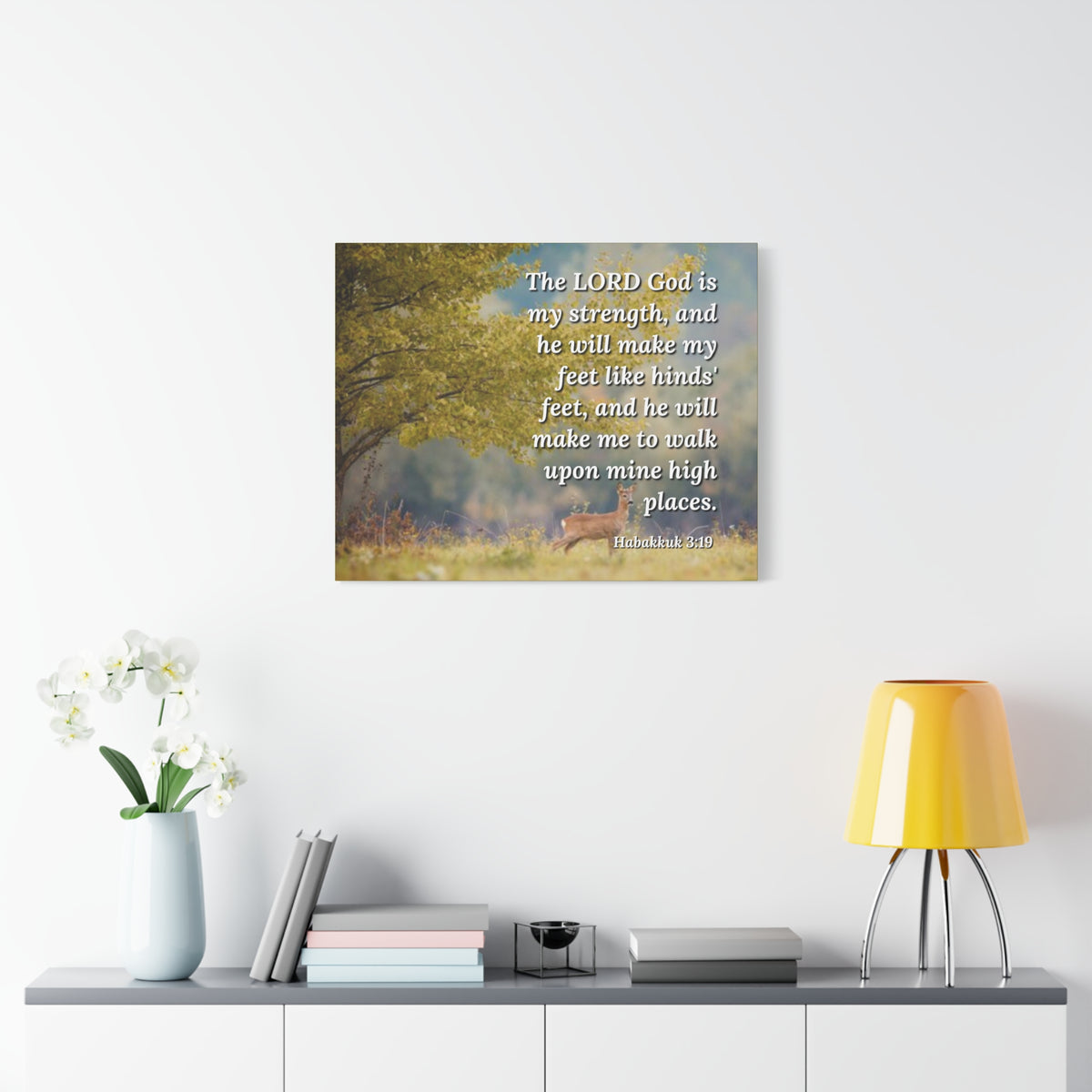 Scripture Canvas My Strength Habakkuk 3:19 Christian Wall Art Bible Verse Print Ready to Hang