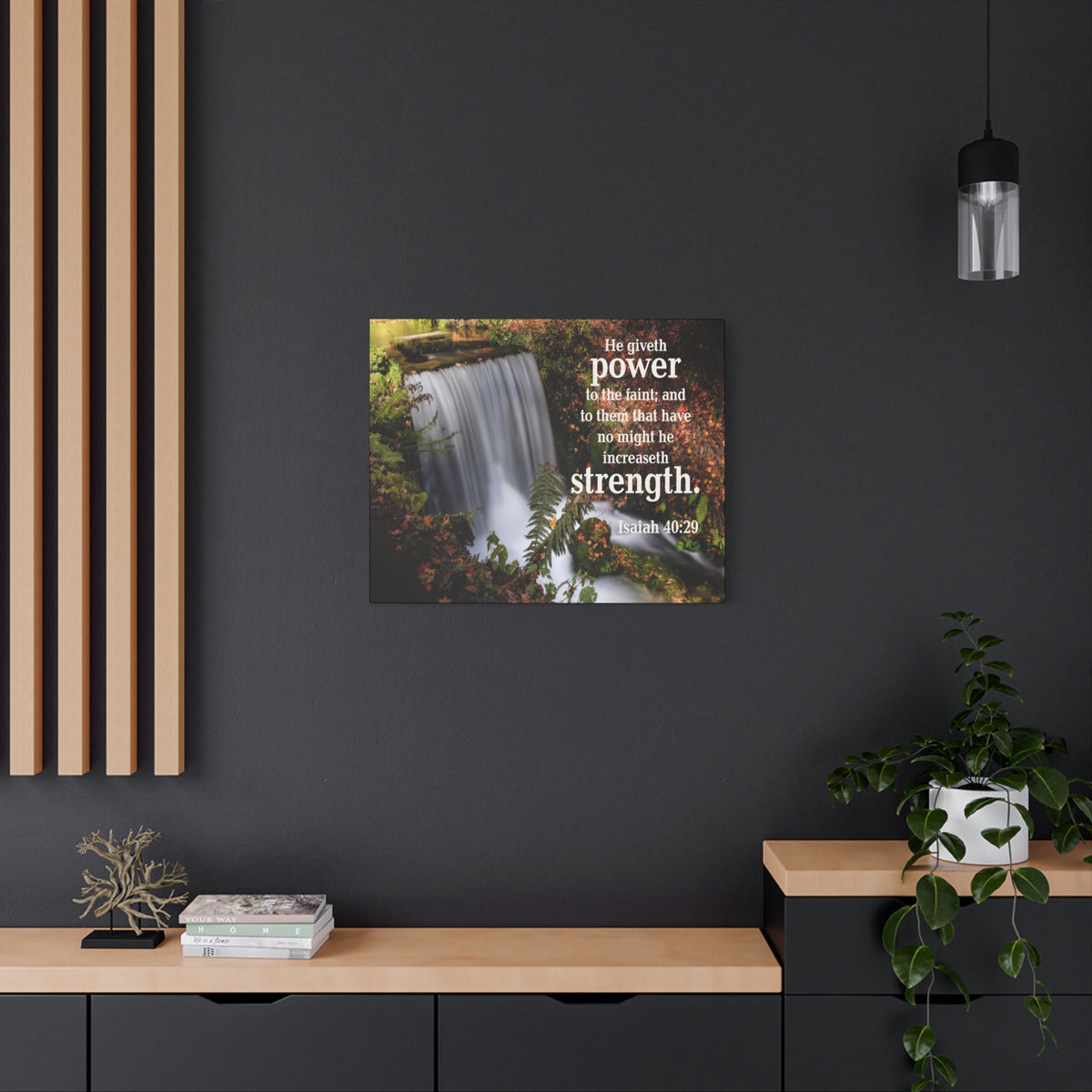Scripture Canvas He Giveth Power and Strength Isaiah 40:29 Christian Wall Art Bible Verse Print Ready to Hang