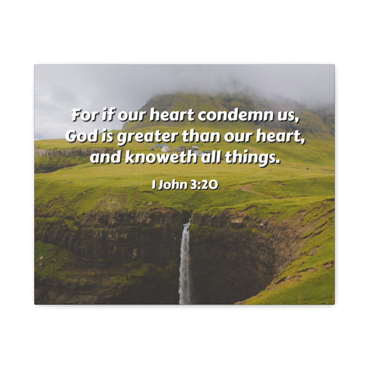 Scripture Canvas God Is Greater 1 John 3:20 Christian Wall Art Bible Verse Print Ready to Hang
