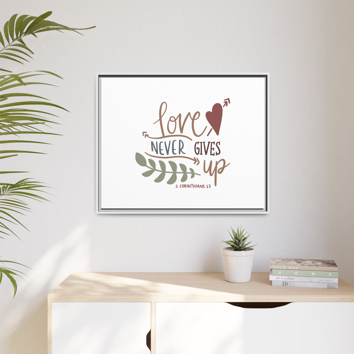 Scripture Canvas Love Never Gives Up 1 Corinthians 13 Christian Wall Art Bible Verse Print Ready to Hang