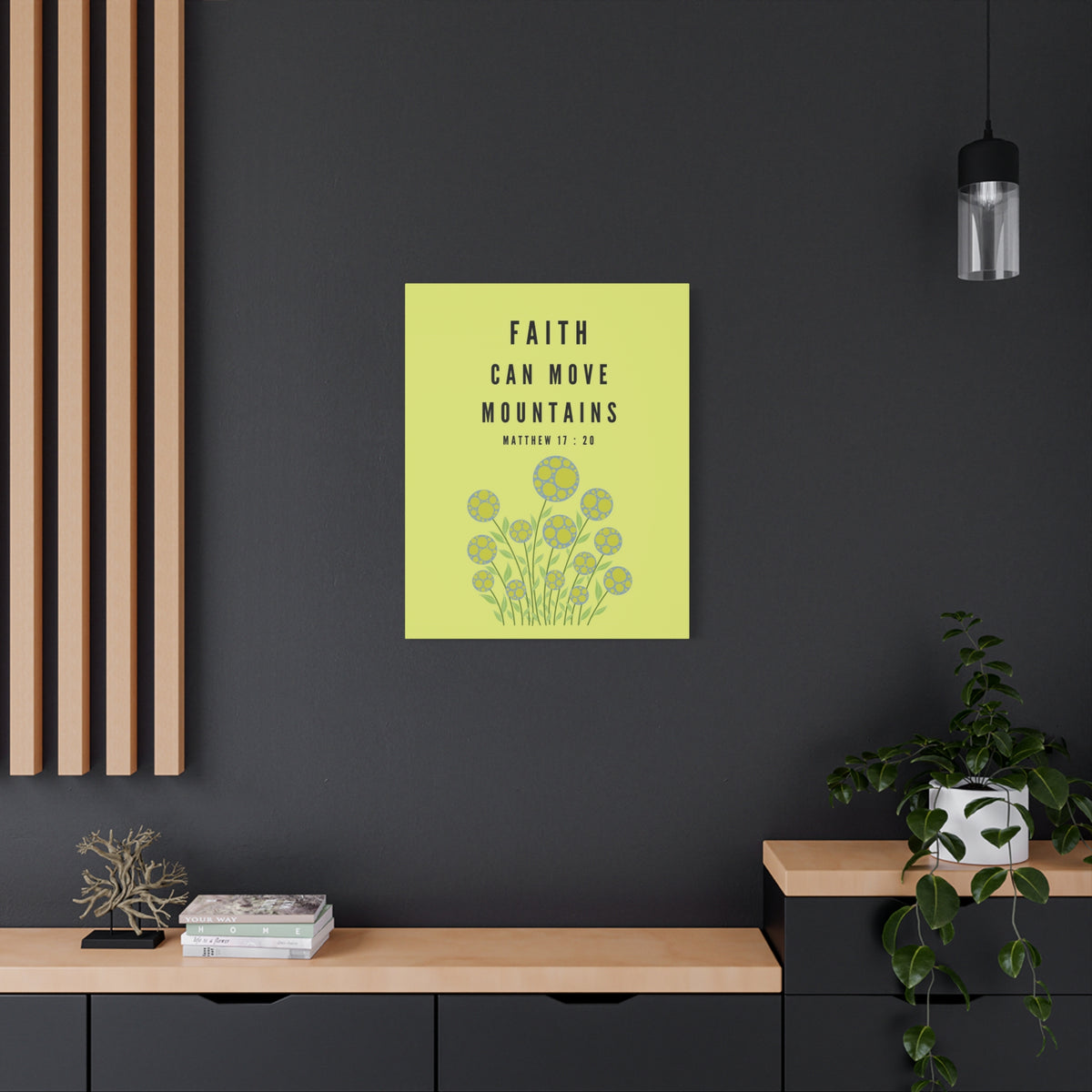Scripture Canvas Faith Can Move Mountains Matthew 17:20 Christian Wall Art Bible Verse Print Ready to Hang