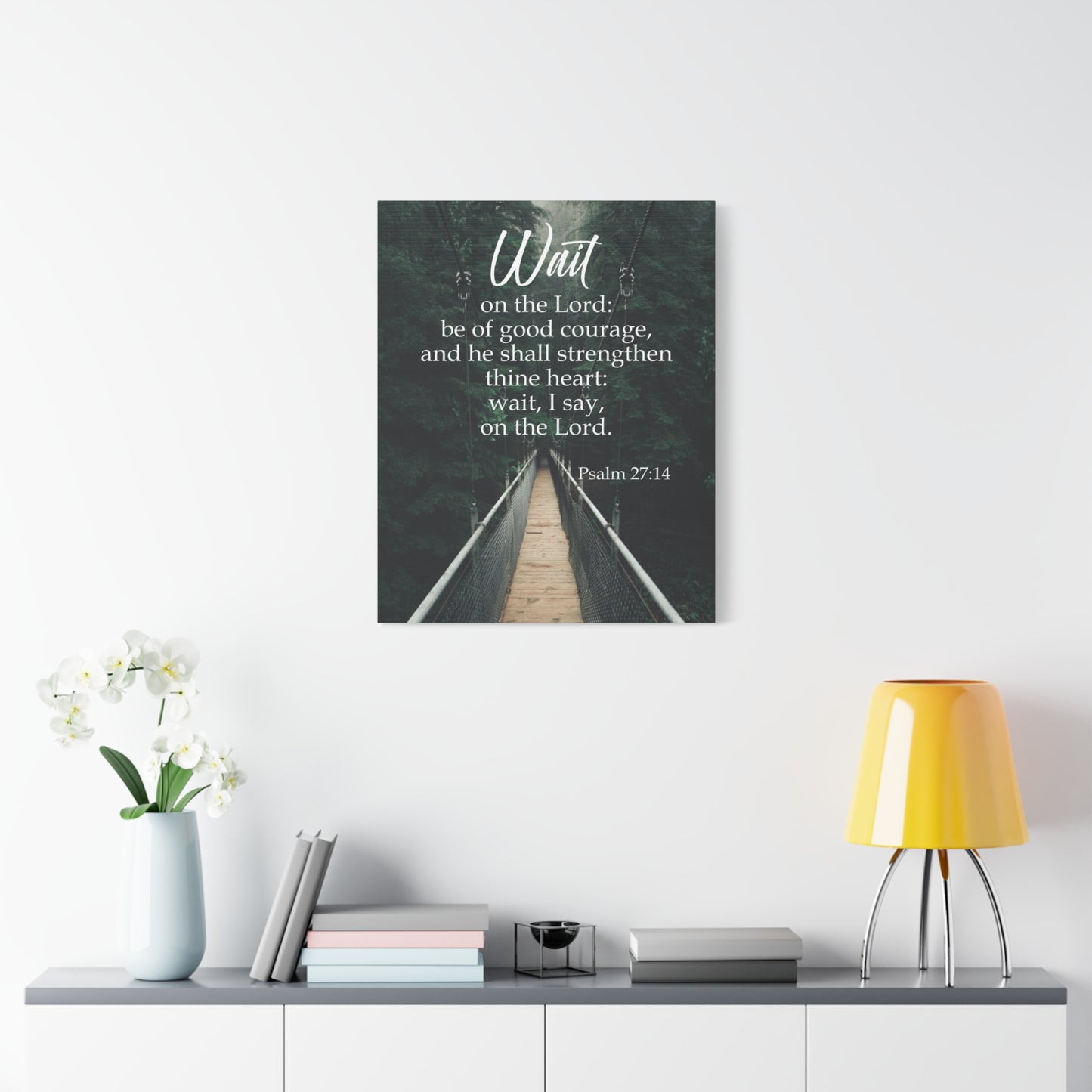Bible Verse Canvas Wait on the Lord Psalm 27:14 Wall Art Christian Home Decor