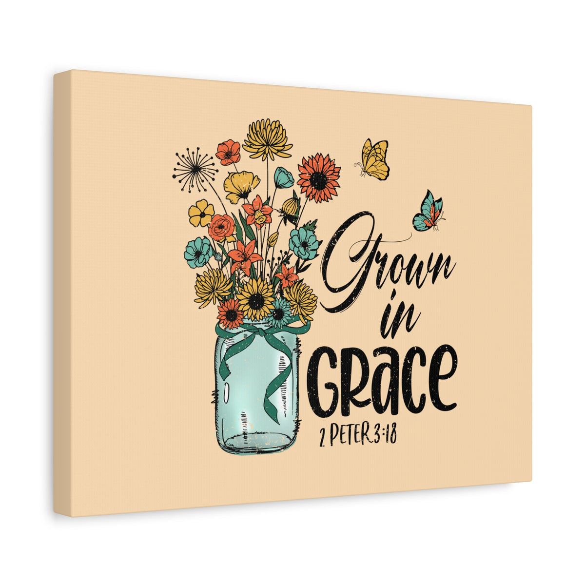 Scripture Canvas Grown In Grace 2 Peter 3:18 Christian Wall Art Bible Verse Print Ready to Hang