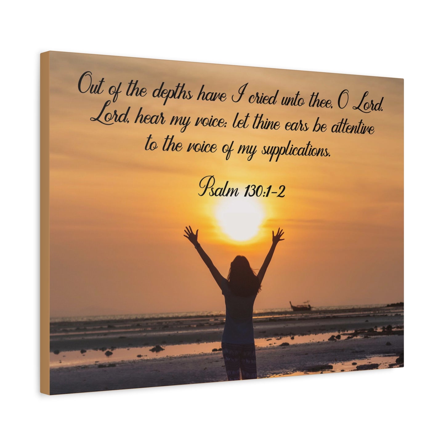 Bible Verse Canvas Out of The Depths Psalm 130:1-2 Christian Home Décor Wall Art Scripture Ready to Hang Faith Print