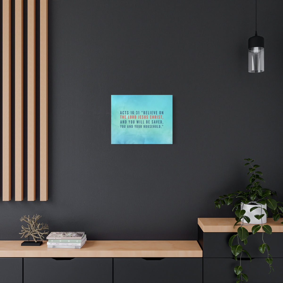 Scripture Canvas You Will Be Saved Acts 16:31 Christian Wall Art Bible Verse Print Ready to Hang