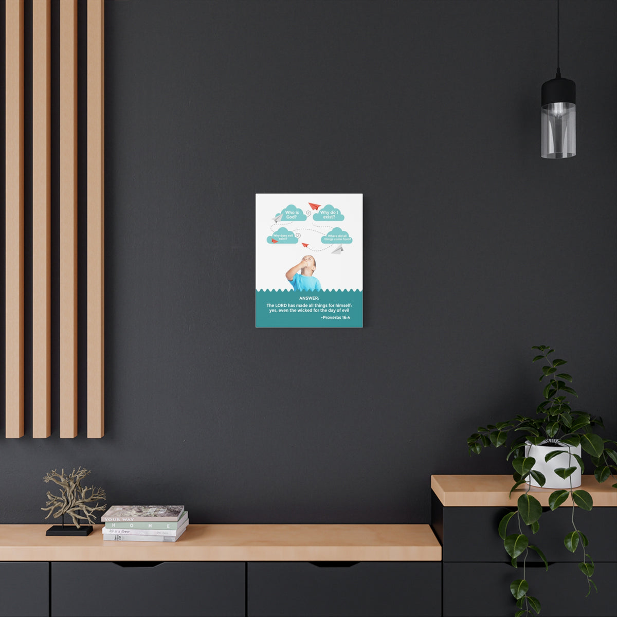 Scripture Canvas Day of Evil Proverbs 16:4 Christian Wall Art Bible Verse Print Ready to Hang