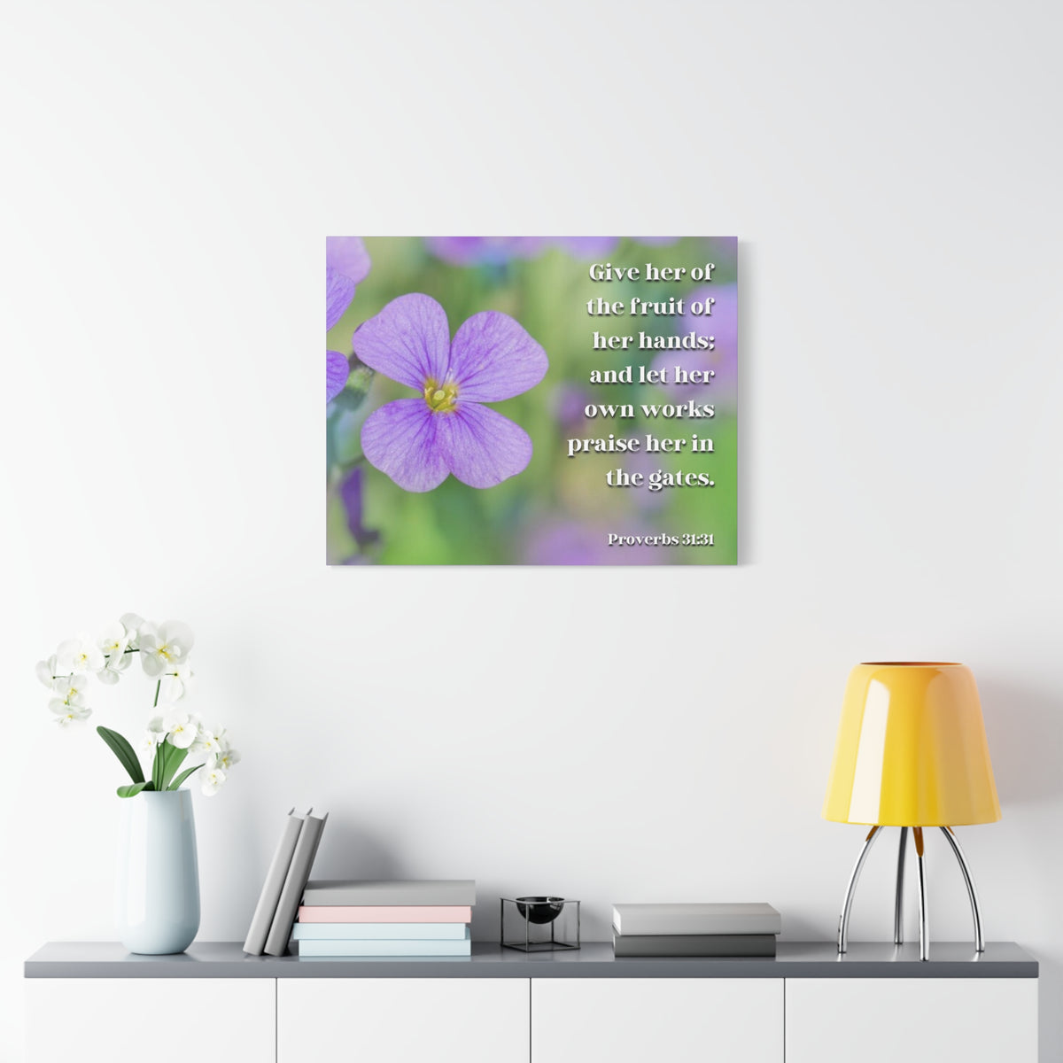 Scripture Canvas The Fruit Of Her Hands Proverbs 31:31 Christian Wall Art Bible Verse Print Ready to Hang