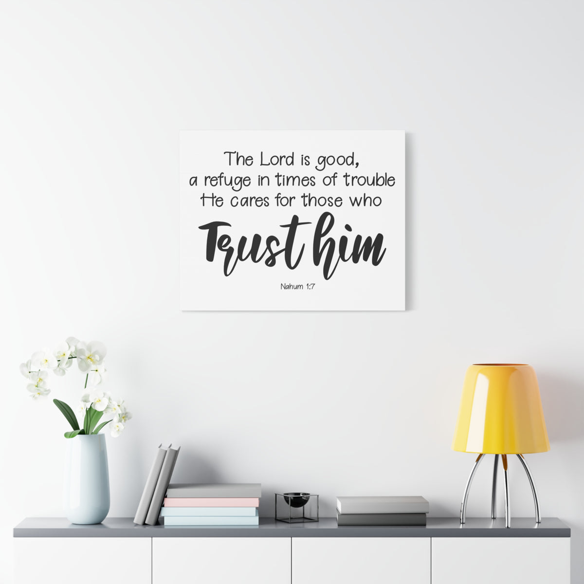 Scripture Canvas Trust Him Nahum 1:7 Christian Wall Art Bible Verse Print Ready to Hang
