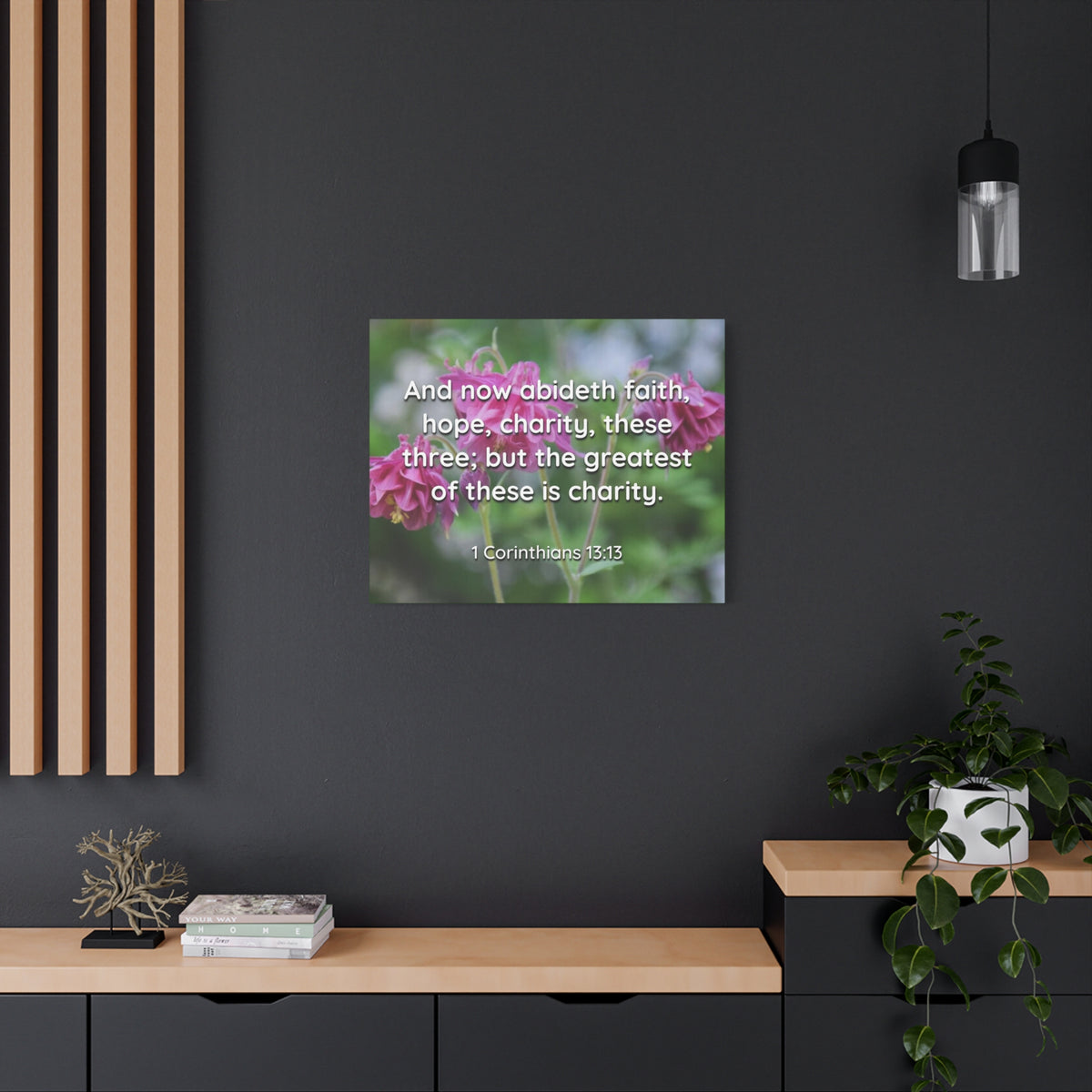 Scripture Canvas Abideth Faith, Hope, Charity 1 Corinthians 13:13 Christian Wall Art Bible Verse Print Ready to Hang
