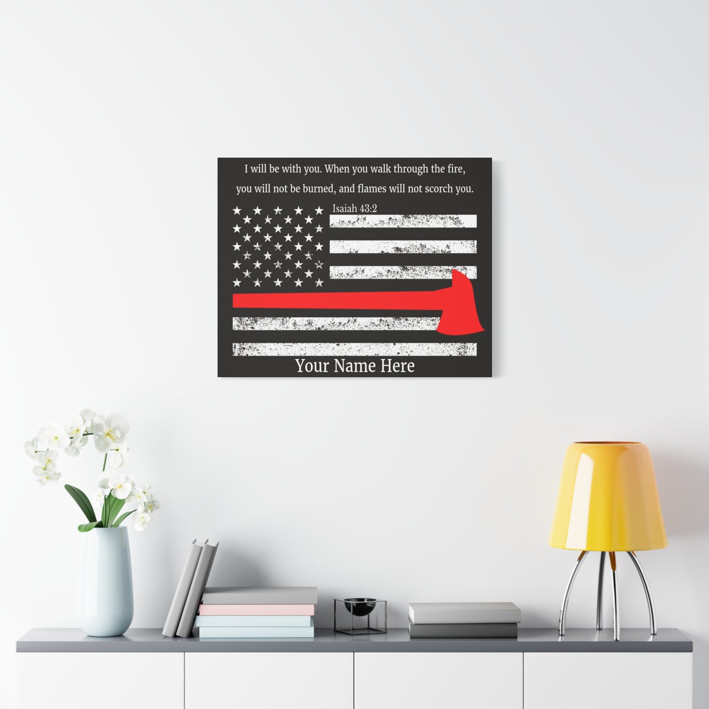 Scripture Walls Personalized Firefighter Isaiah 43:2 Bible Canvas Christian Wall Art Ready to Hang Unframed