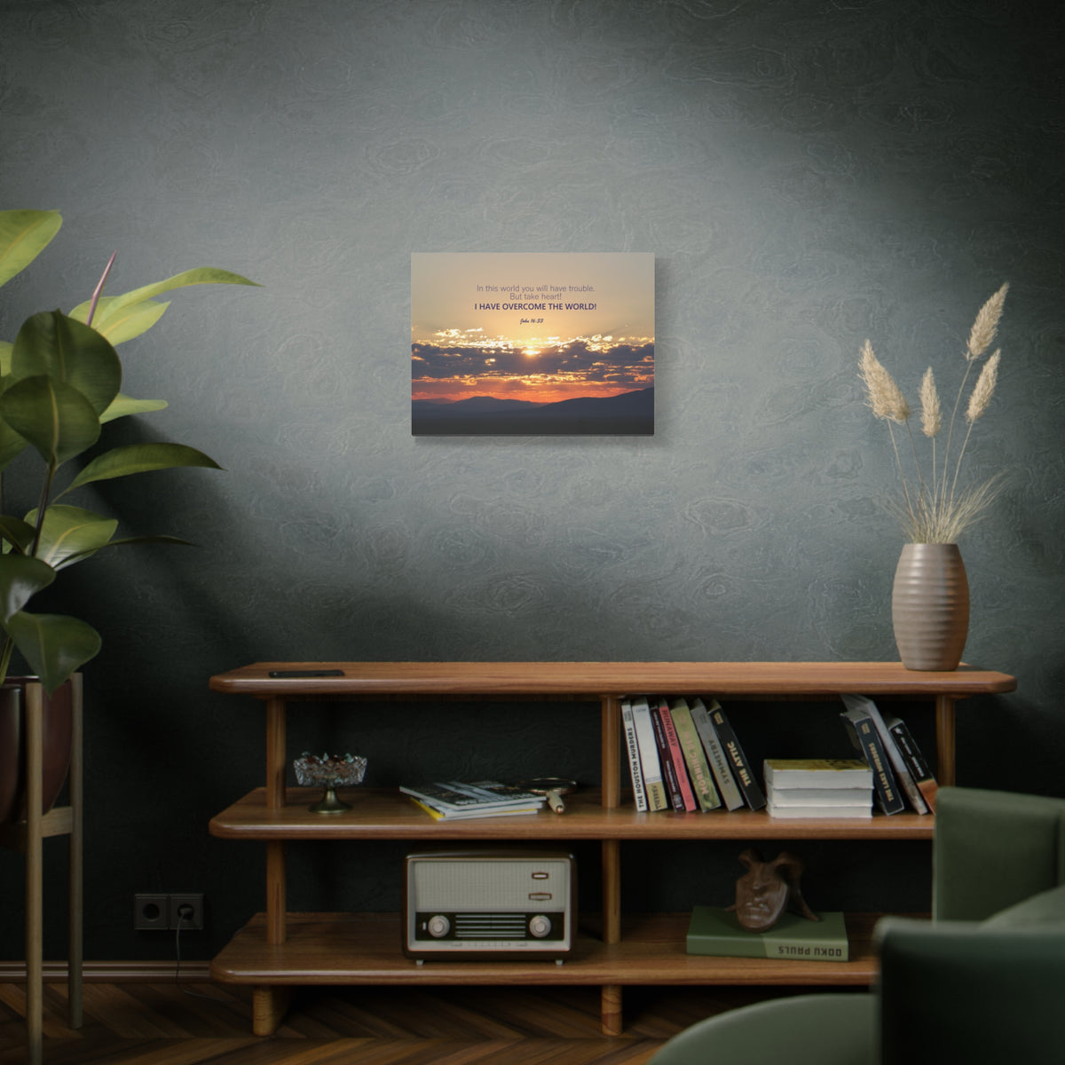 Scripture Canvas Overcome The World John 16:33 Christian Wall Art Bible Verse Print Ready to Hang